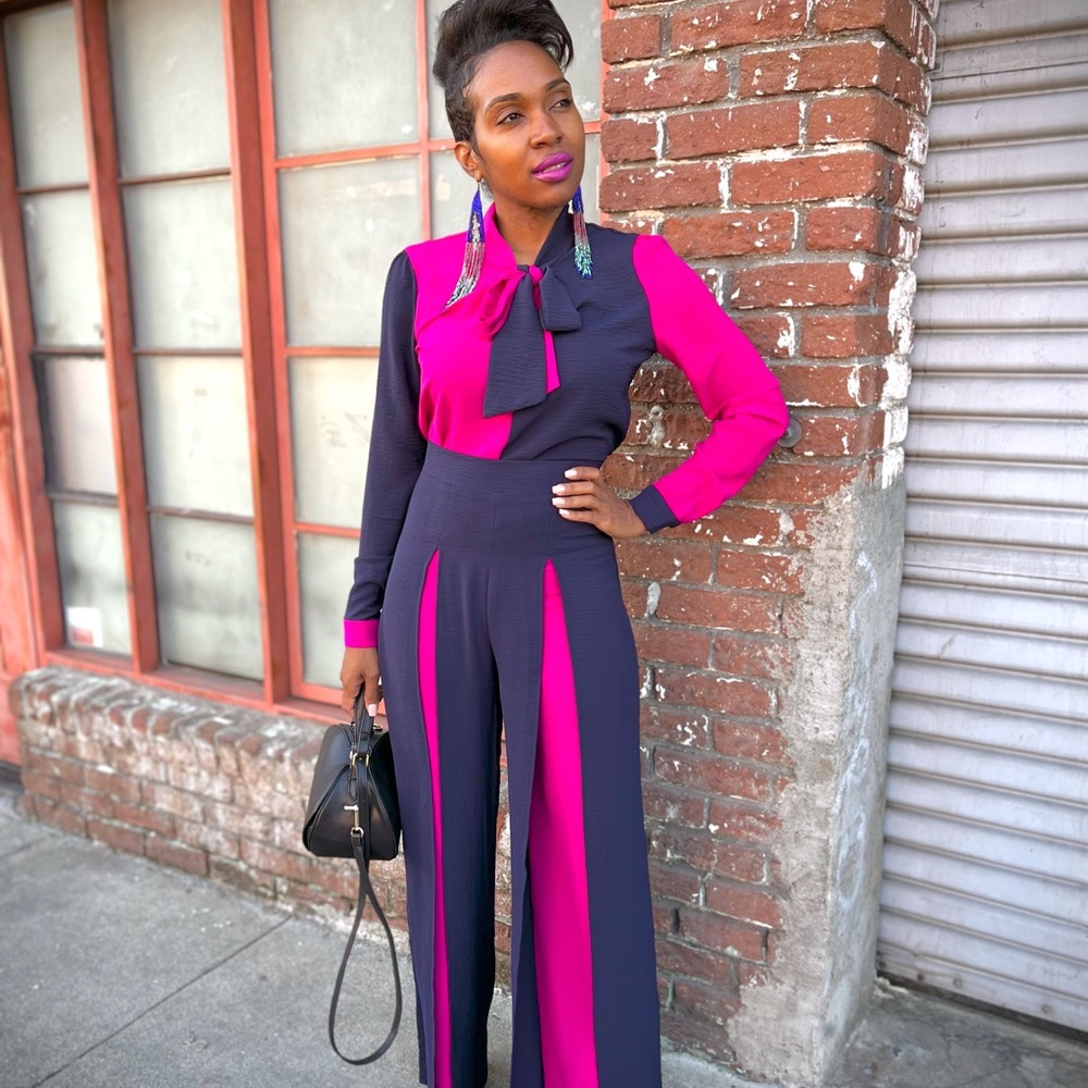 Maya Pant Set/ Magenta And Navy